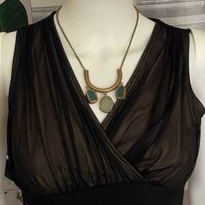 Peruvian Connection Brass U Bar With 3 Blue & Green Semi Stones Necklace. P3